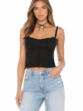 ZARA Black Corset Crop Top Bow Strap Structured Bustier Size M NWT